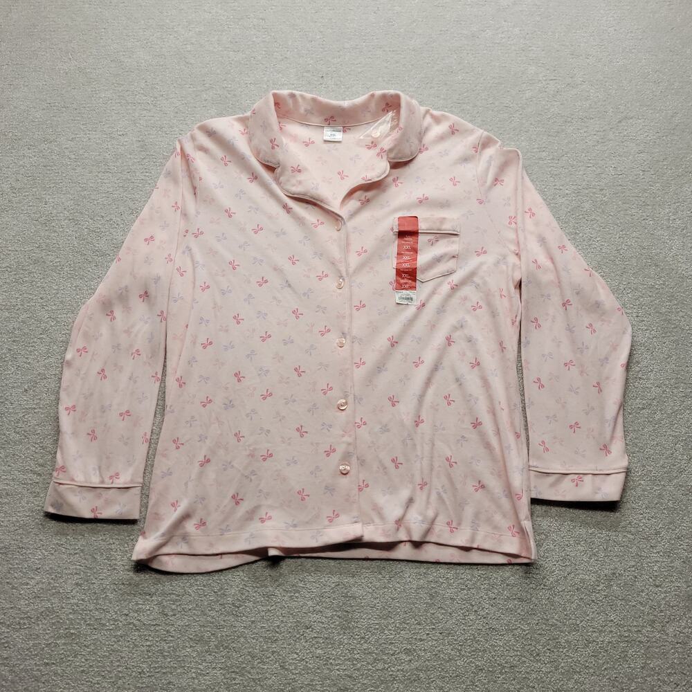 Croft & Barrow Intimates Womens XXL Pink Bow Print Pajama Set Button Front NWT